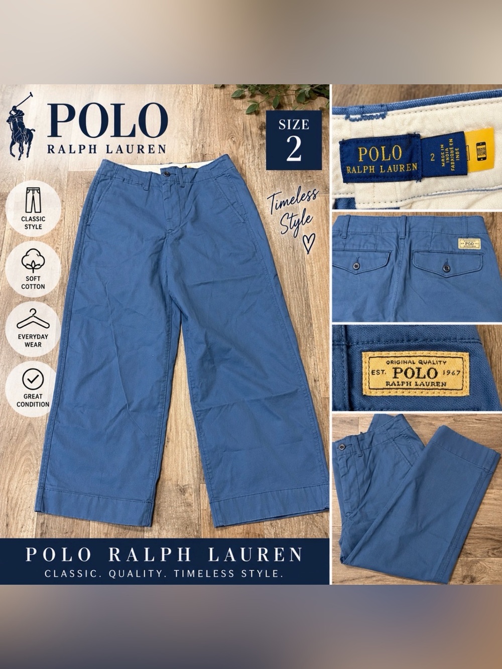 Polo Ralph Lauren Blue Wide Leg Chino Pants – Size 2